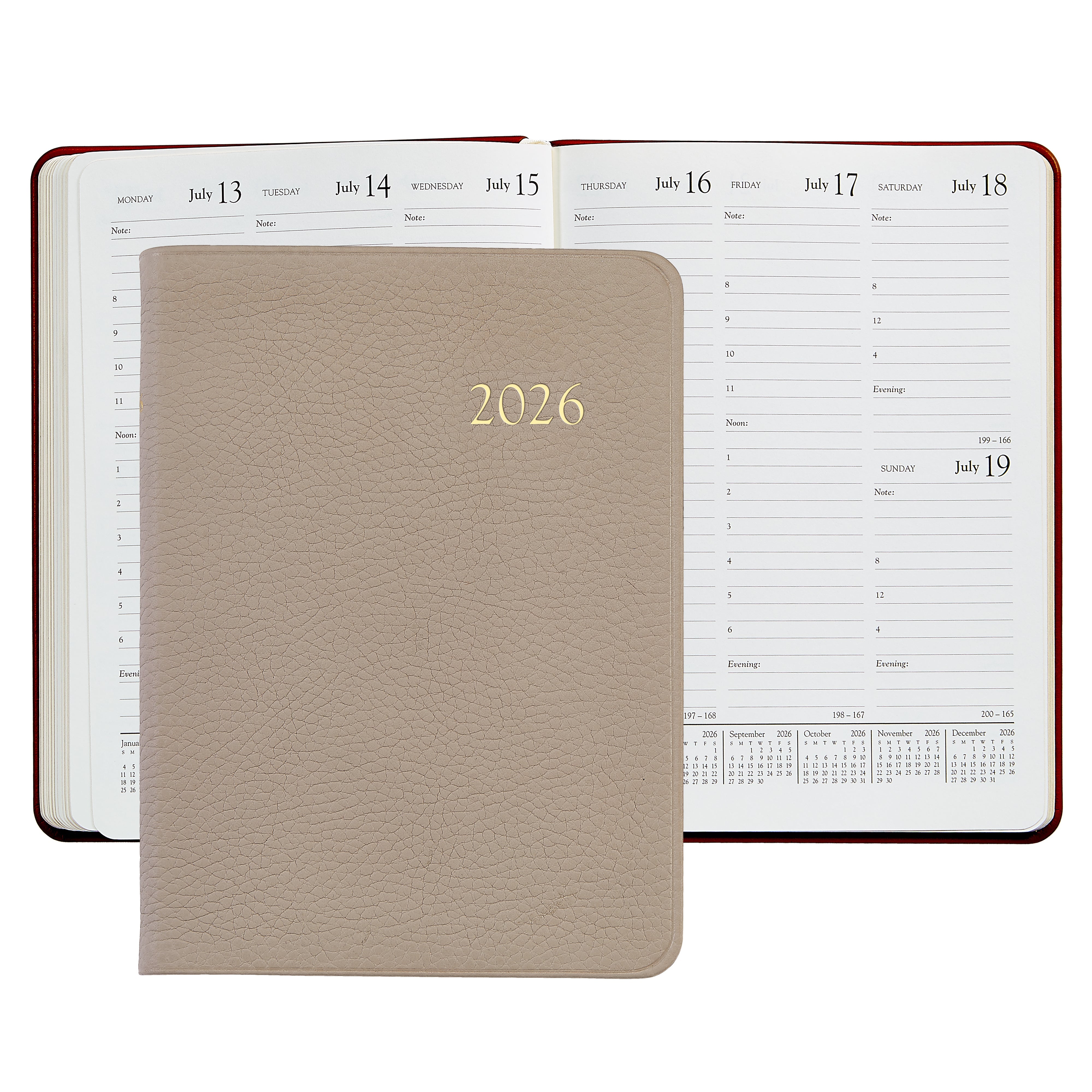 2026 Desk Diary in Beechwood Pebble Grain Leather