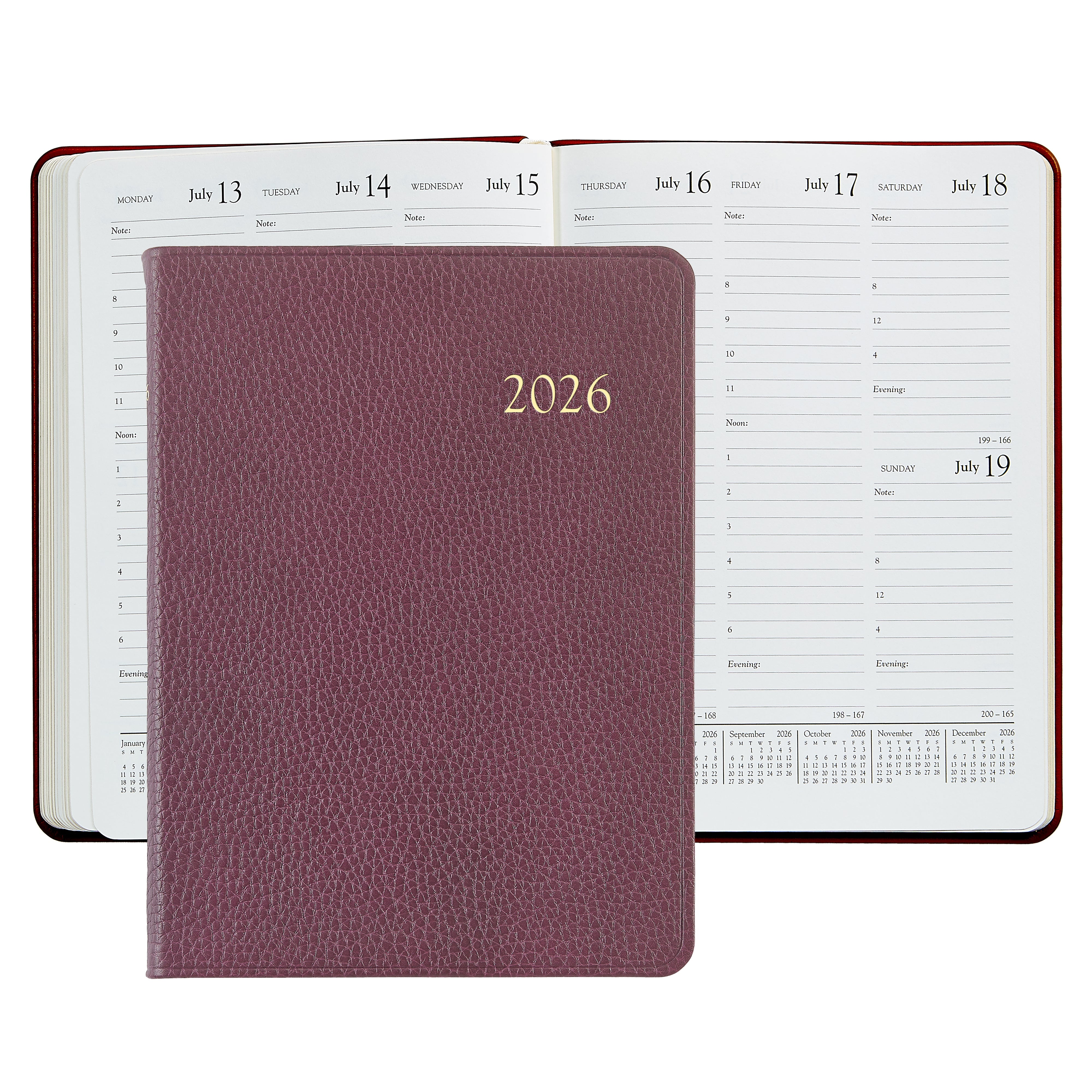 2026 Desk Diary in Wine Pebble Grain Leather