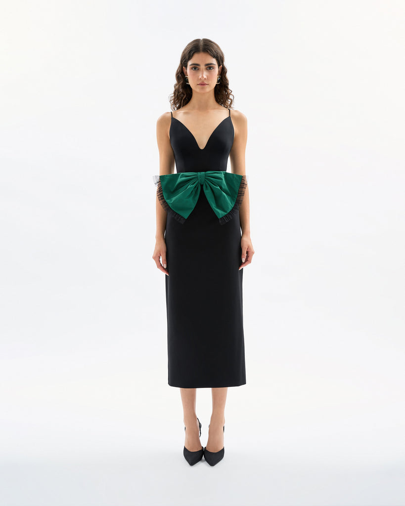 Rose Dress in Noir & Emerald Multi
