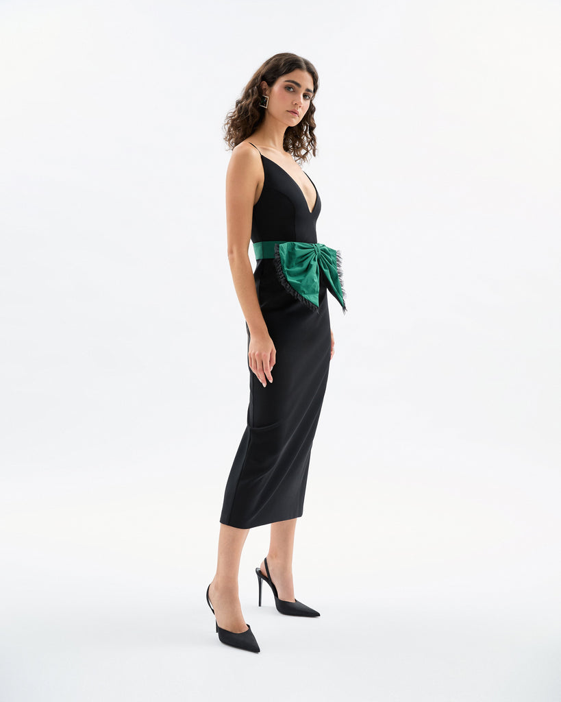 Rose Dress in Noir & Emerald Multi