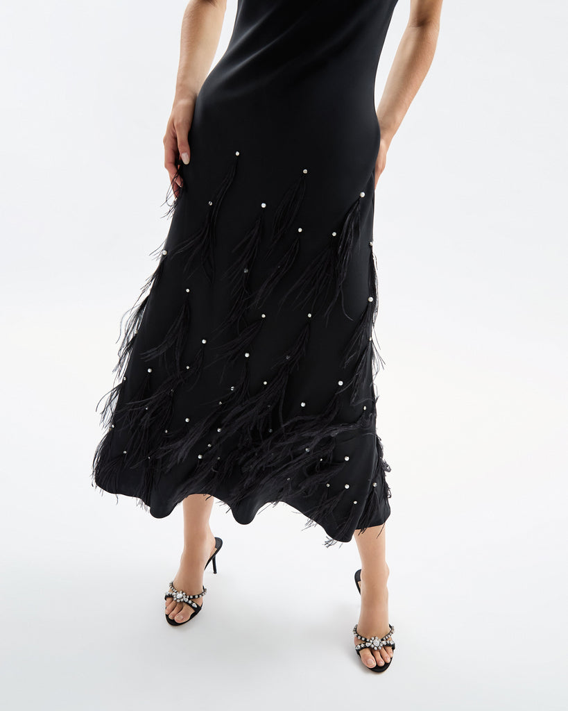 Laney Feather Dress in Noir