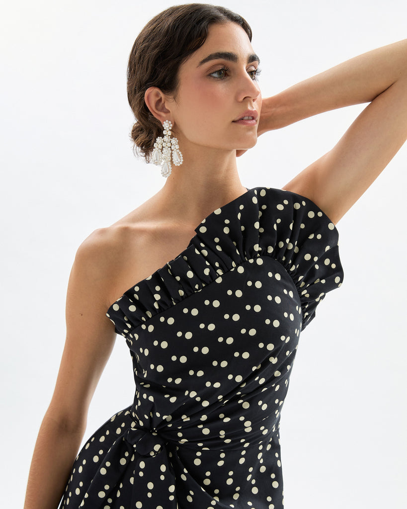 Charlotte Polka Dot Dress in Noir & Ivory Multi