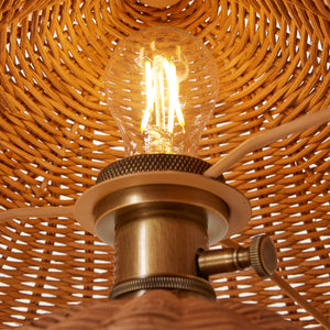 lightbulb inside rattan shade