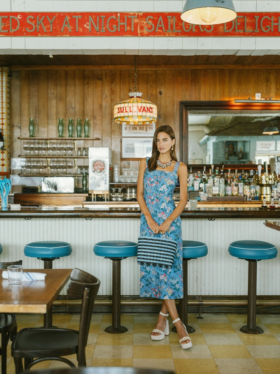 OTM Exclusive: Long Slip Dress in Blue Multi Floral