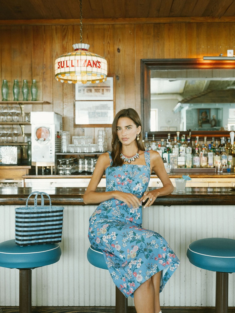 OTM Exclusive: Long Slip Dress in Blue Multi Floral