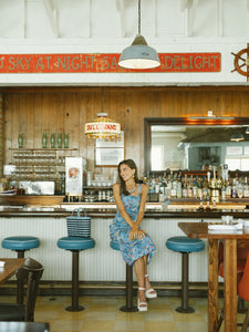 OTM Exclusive: Long Slip Dress in Blue Multi Floral