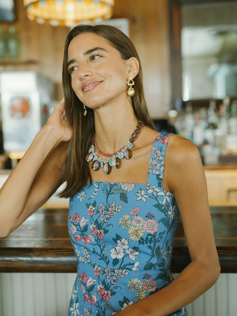 OTM Exclusive: Long Slip Dress in Blue Multi Floral