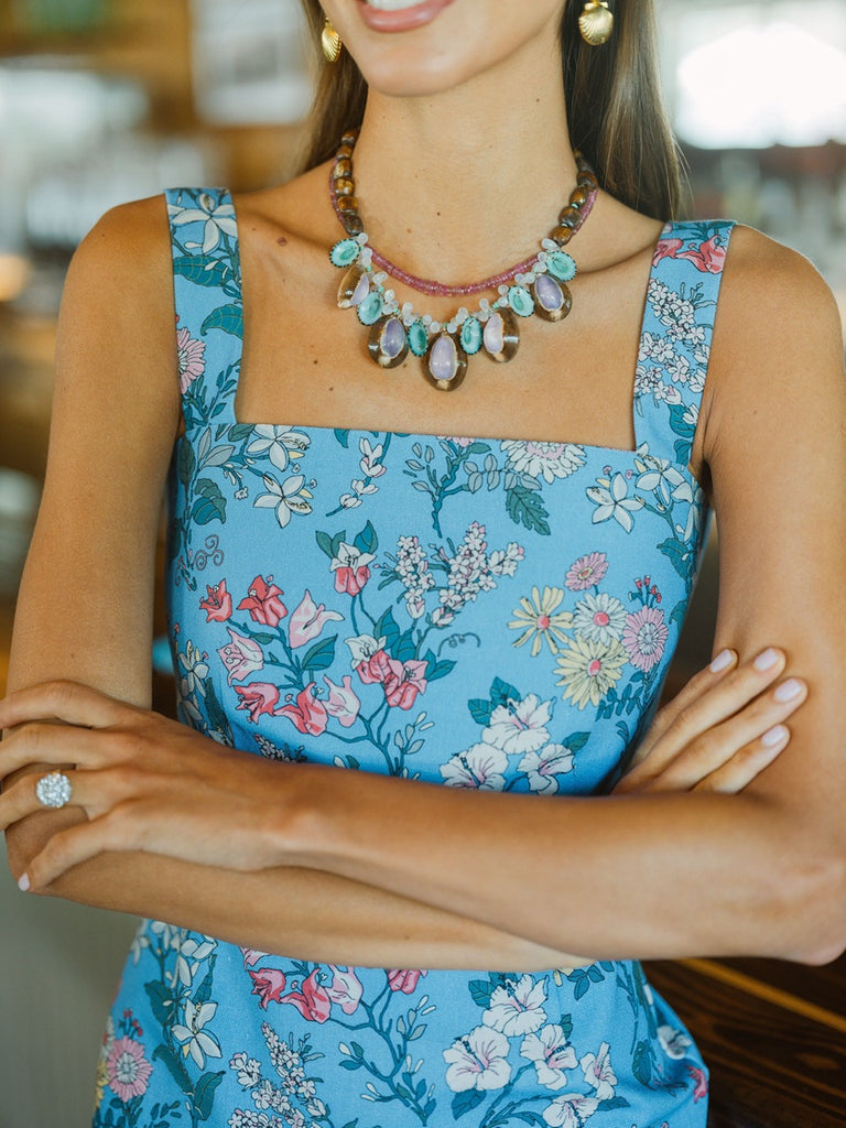 OTM Exclusive: Long Slip Dress in Blue Multi Floral