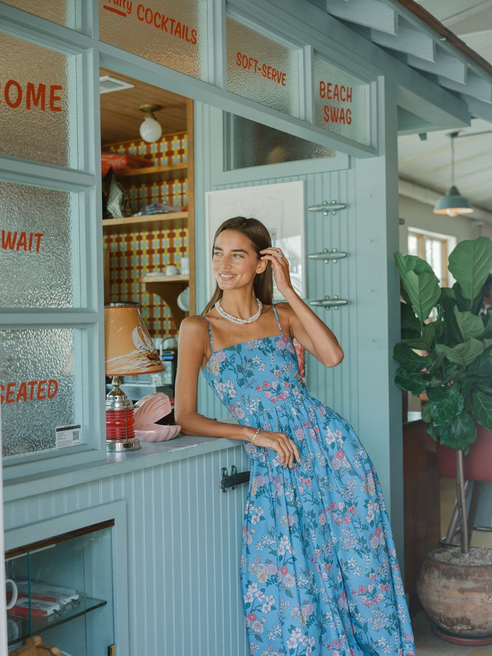 OTM Exclusive: Skinny-Strap Poof Dress in Blue Multi Floral