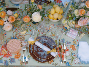 Augusta Cole for Over The Moon Scalamandre Camellia Trellis Tablecloth