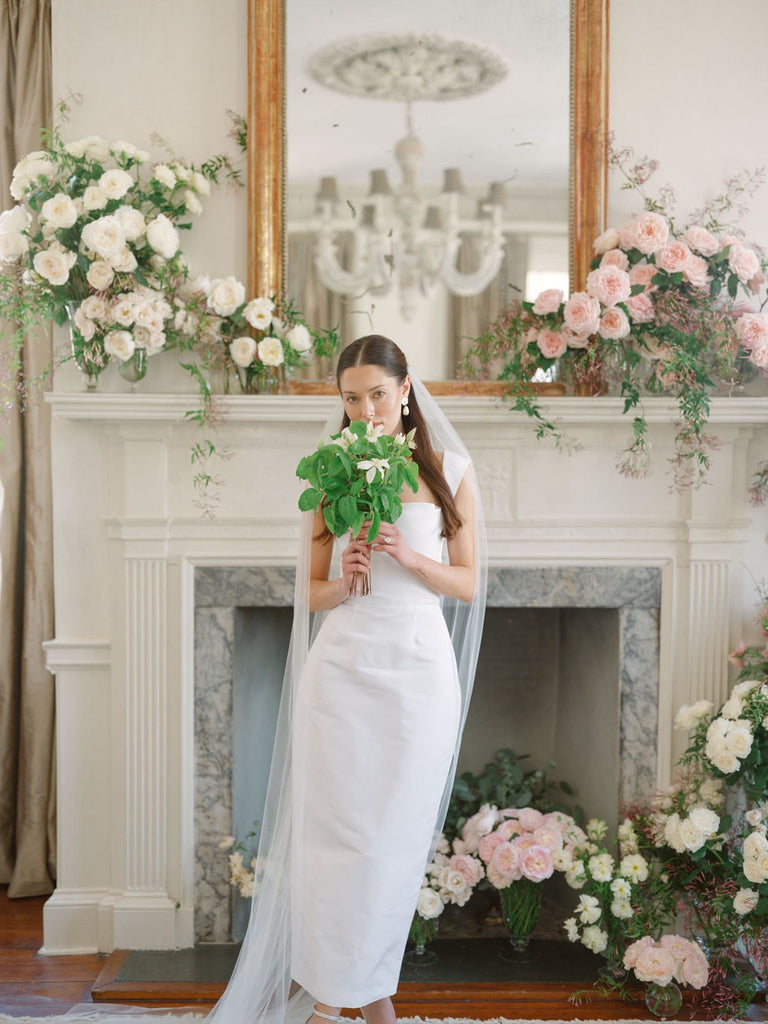 OTM Exclusive: Bridal Silk Faille Midi Dress in White