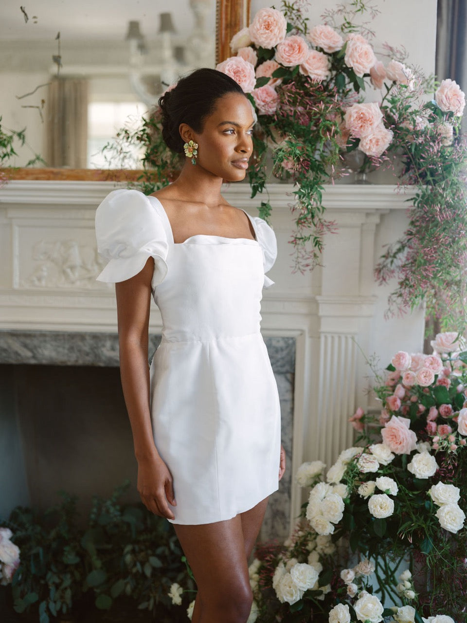 OTM Exclusive: Bridal Silk Faille Mini Dress in White