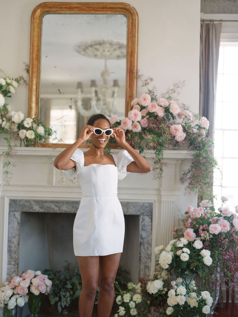OTM Exclusive: Bridal Silk Faille Mini Dress in White