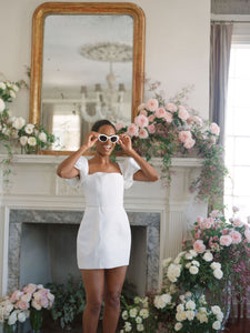 OTM Exclusive: Bridal Silk Faille Mini Dress in White