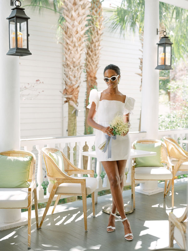 OTM Exclusive: Bridal Silk Faille Mini Dress in White