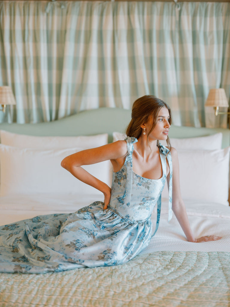 OTM Exclusive: The Marie Dress in Blue Floral Brocade