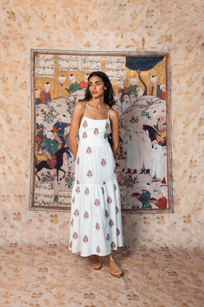 Sarv Maxi Dress - Off White & Red Rosewater House