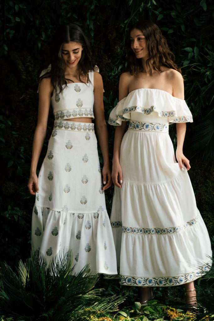OTM Exclusive: Begum Set in Off-White & Blue