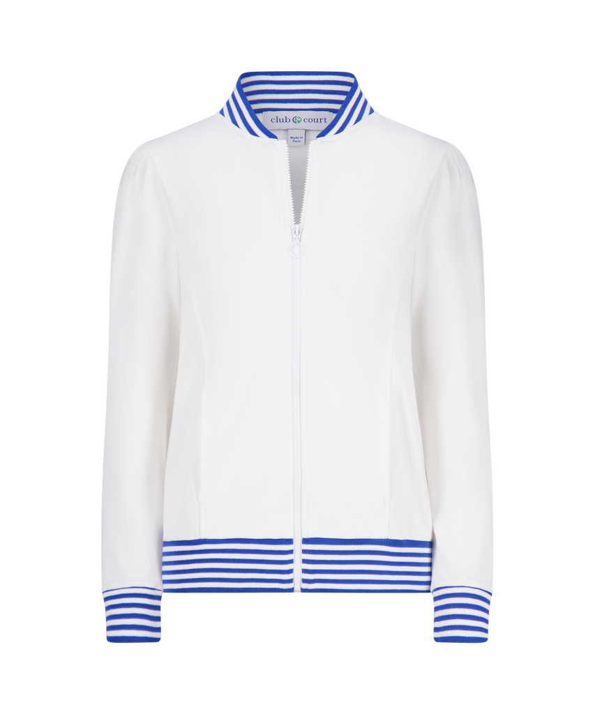 Dynasty Jacket in Bright White with Cadet Blue Stripe