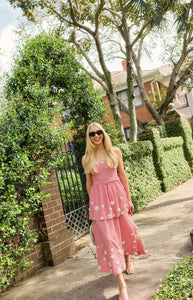 Daisy Dress X Rainey Collaboration in Red Gingham with Cream Crochet Applique