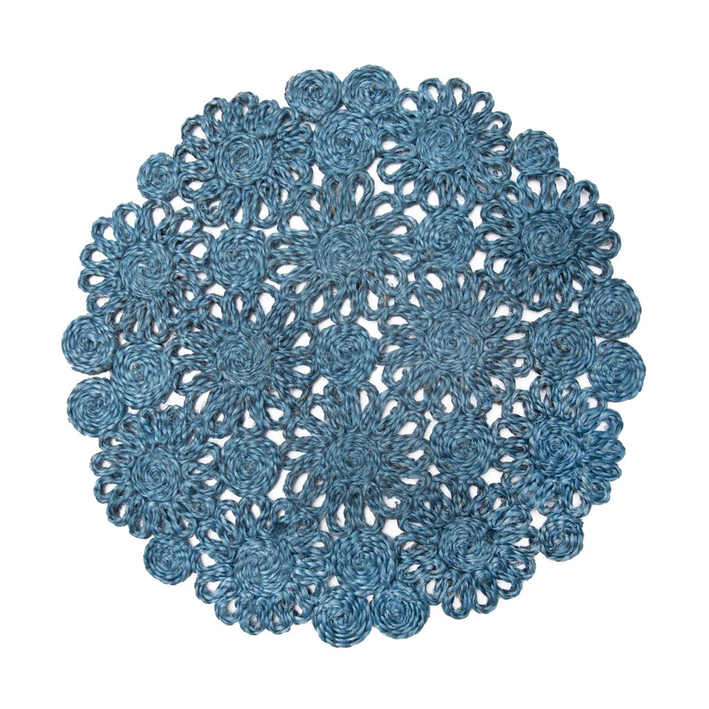 Daisy Jute 15" Round Placemat in Blue Jean, Set of 4