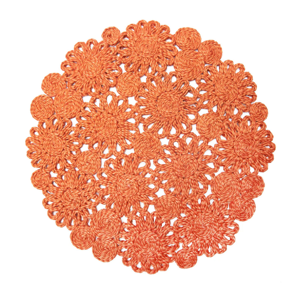 Daisy Jute 15" Round Placemat in Clementine, Set of 4
