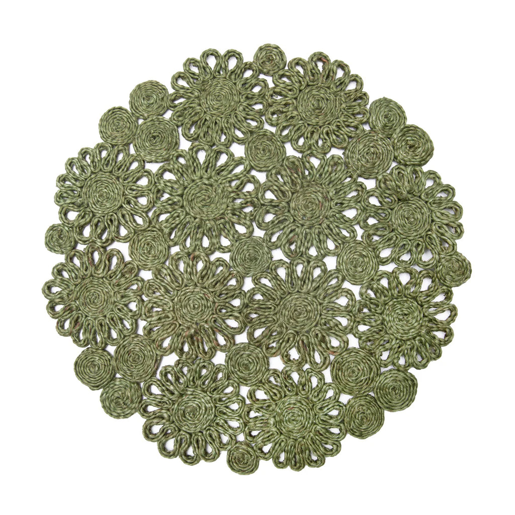 Daisy Jute 15" Round Placemat in Green, Set of 4