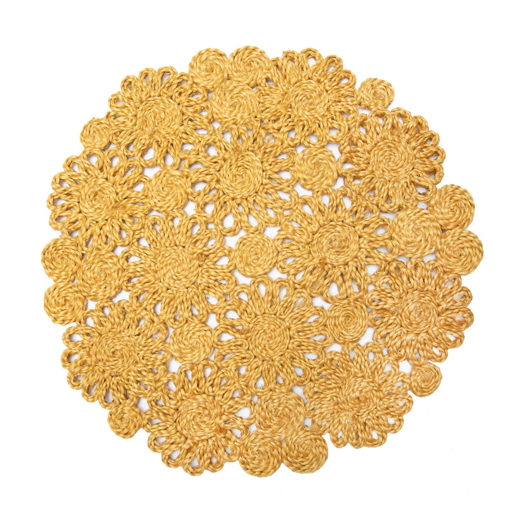 Daisy Jute 15" Round Placemat in Mustard, Set of 4