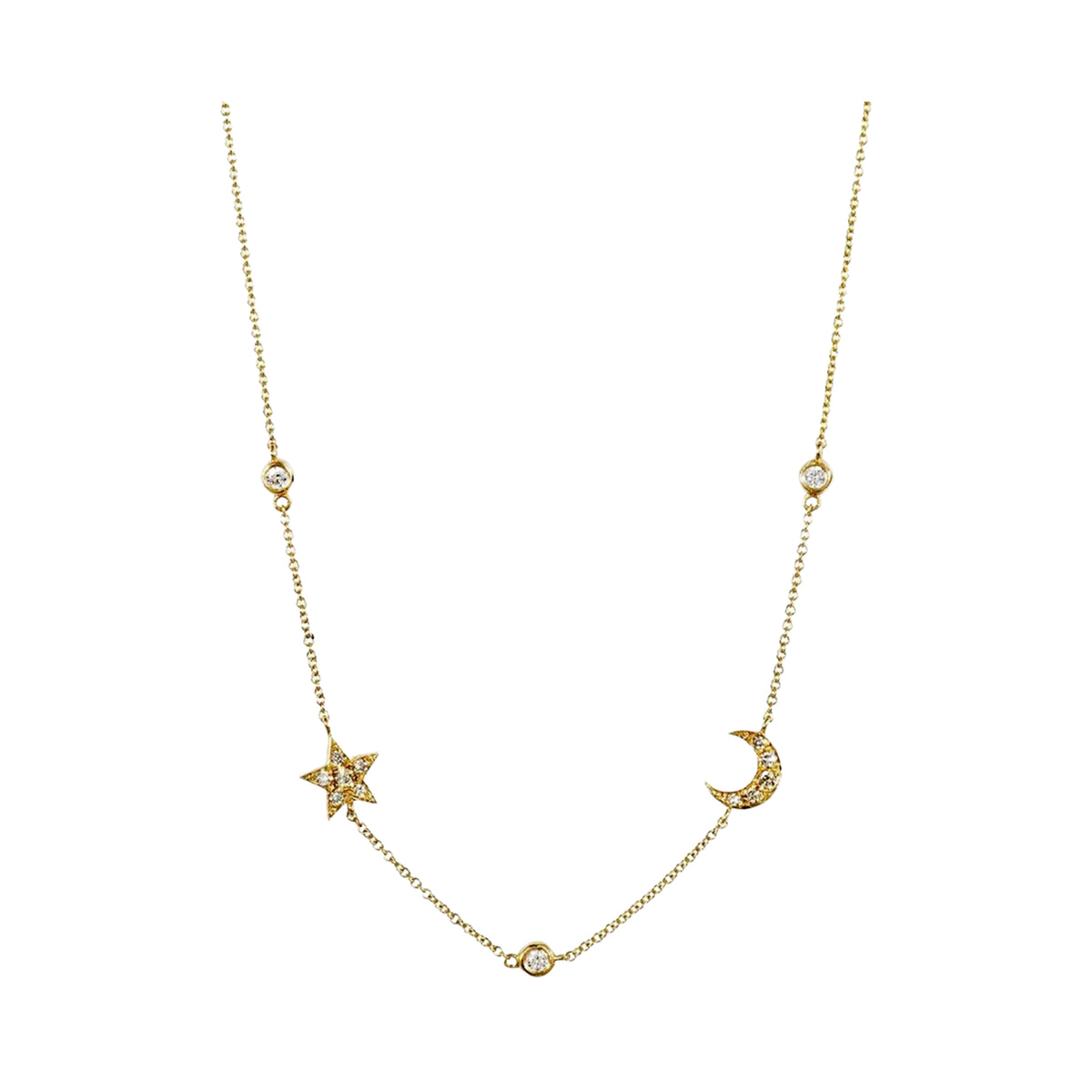 Diamond Star and Moon Necklace