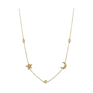 Diamond Star and Moon Necklace