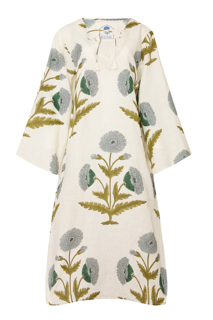 Doha Caftan in Blue & Green Flower