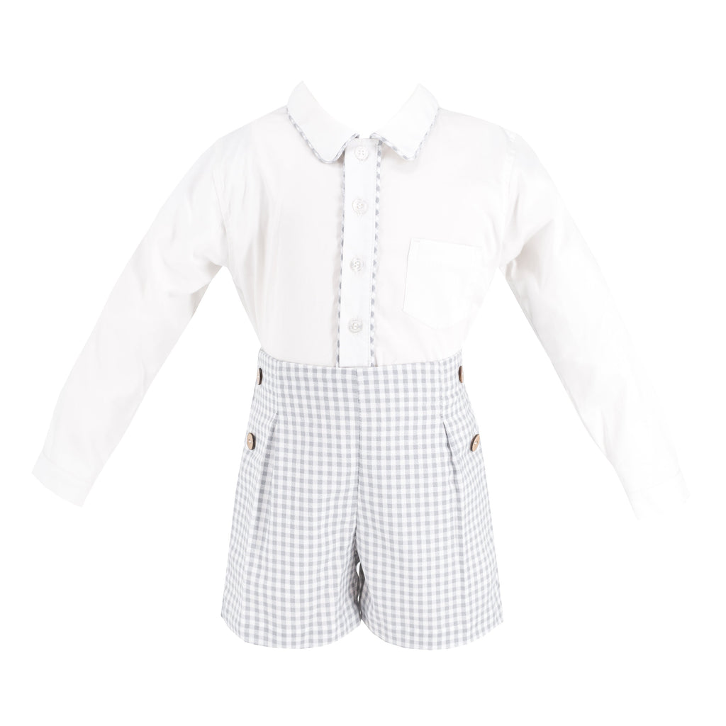 Hayden Long Sleeve Boy Set in Grey Gingham