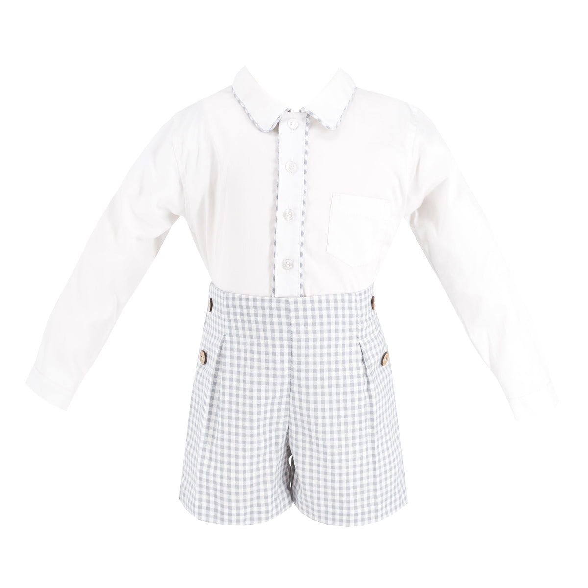 Hayden Long Sleeve Boy Set in Grey Gingham