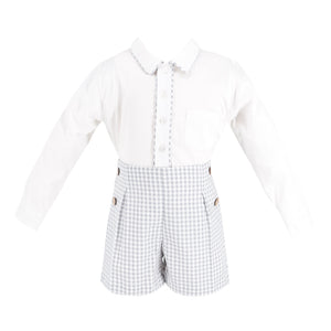 Hayden Long Sleeve Boy Set in Grey Gingham
