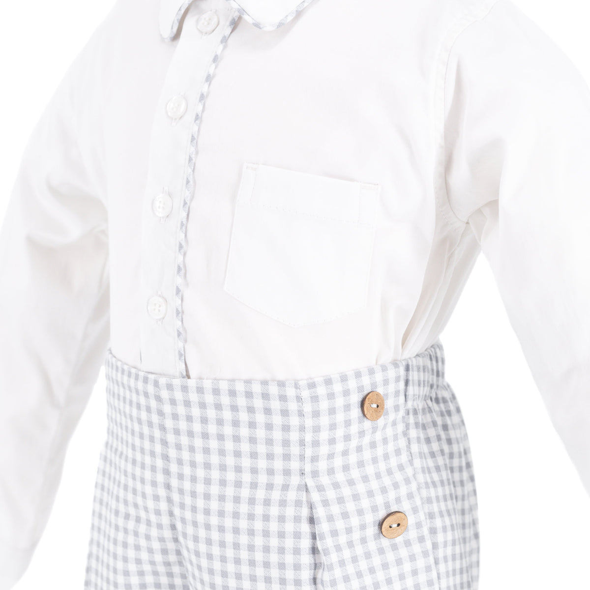 Hayden Long Sleeve Boy Set in Grey Gingham