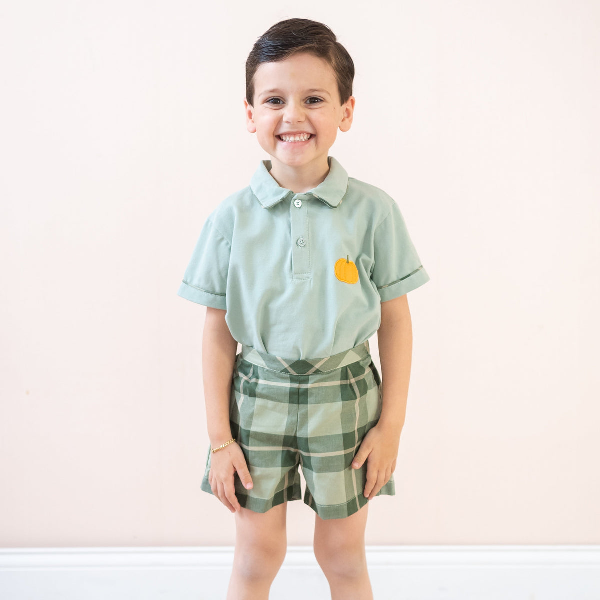 Jackson Boy Polo Set in Green Plaid
