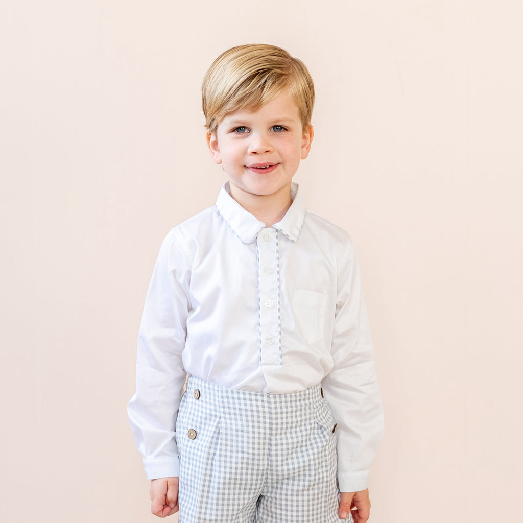 Hayden Long Sleeve Boy Set in Grey Gingham