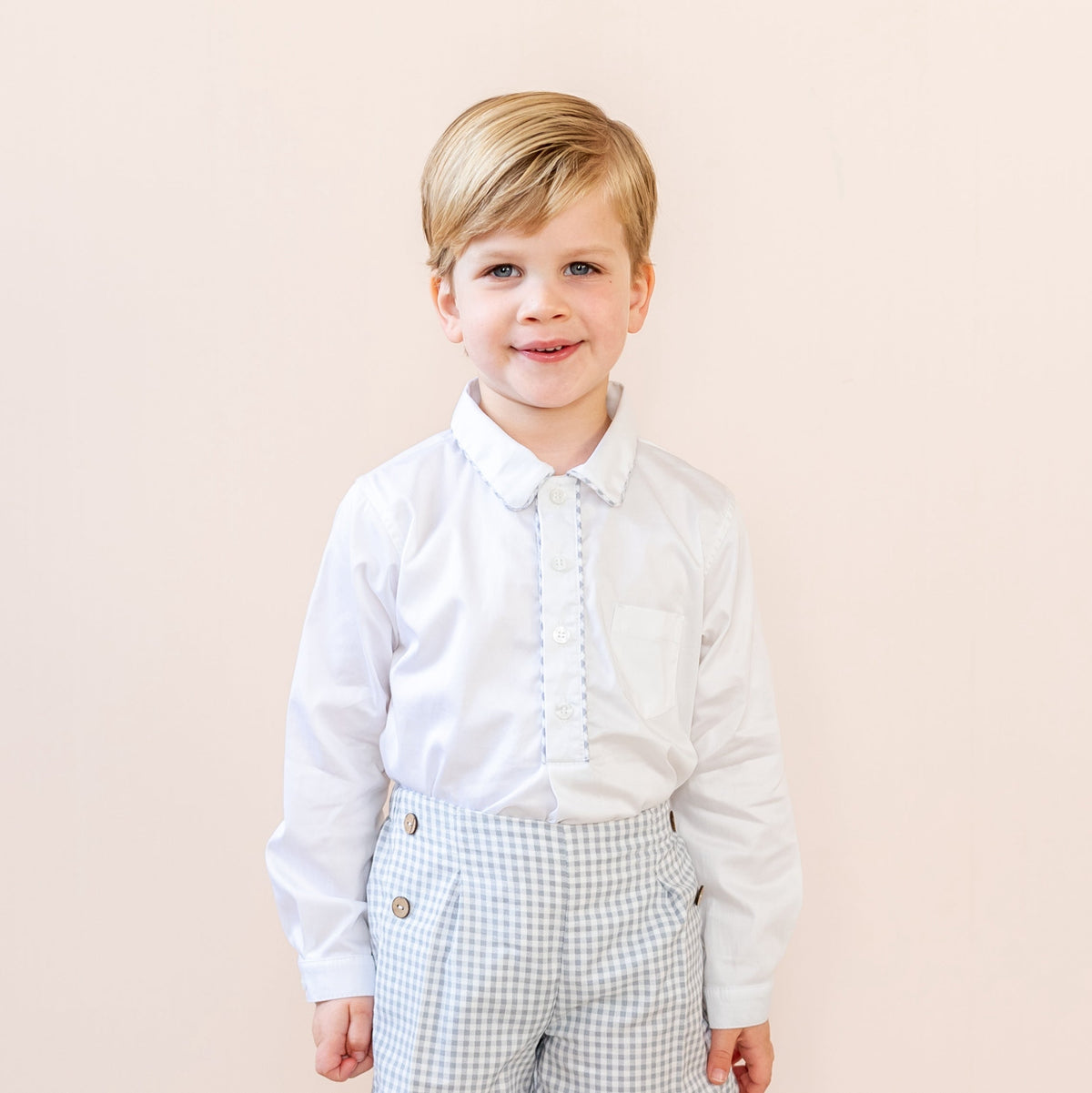 Hayden Long Sleeve Boy Set in Grey Gingham
