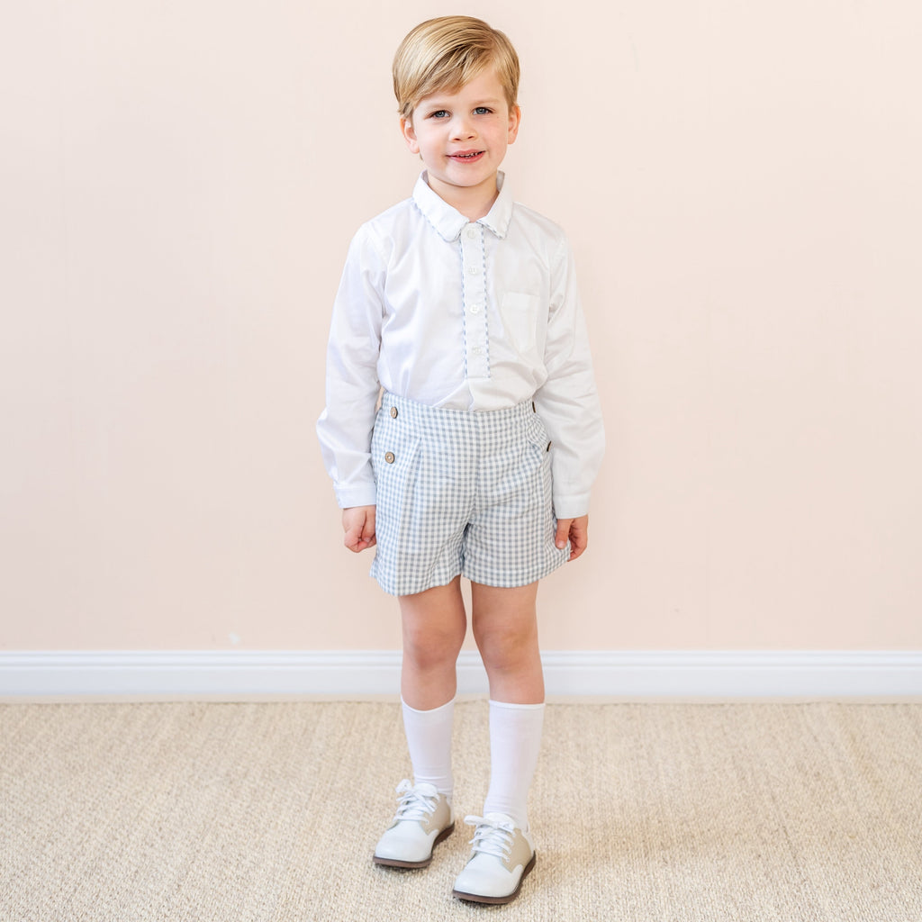 Hayden Long Sleeve Boy Set in Grey Gingham