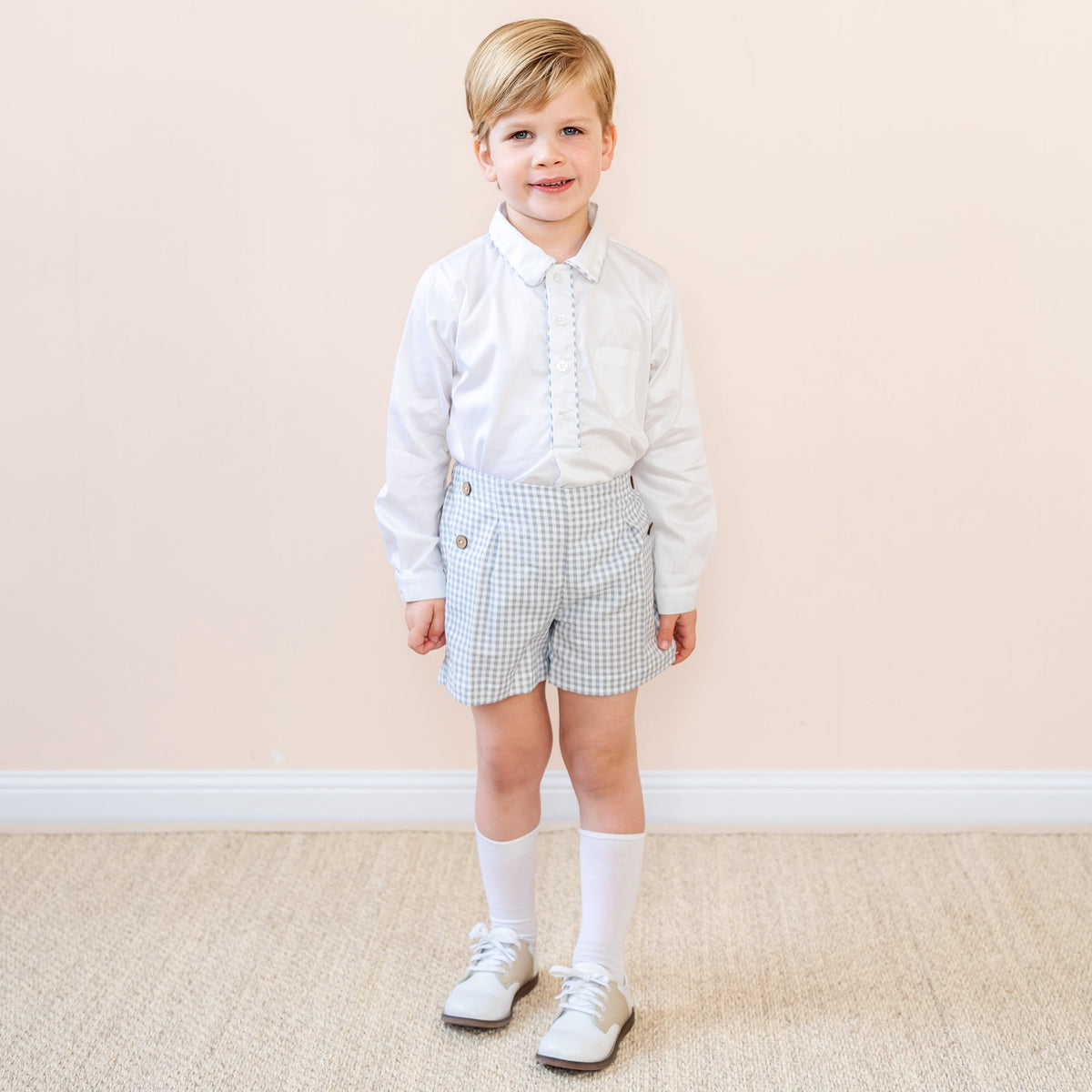 Hayden Long Sleeve Boy Set in Grey Gingham