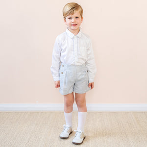 Hayden Long Sleeve Boy Set in Grey Gingham