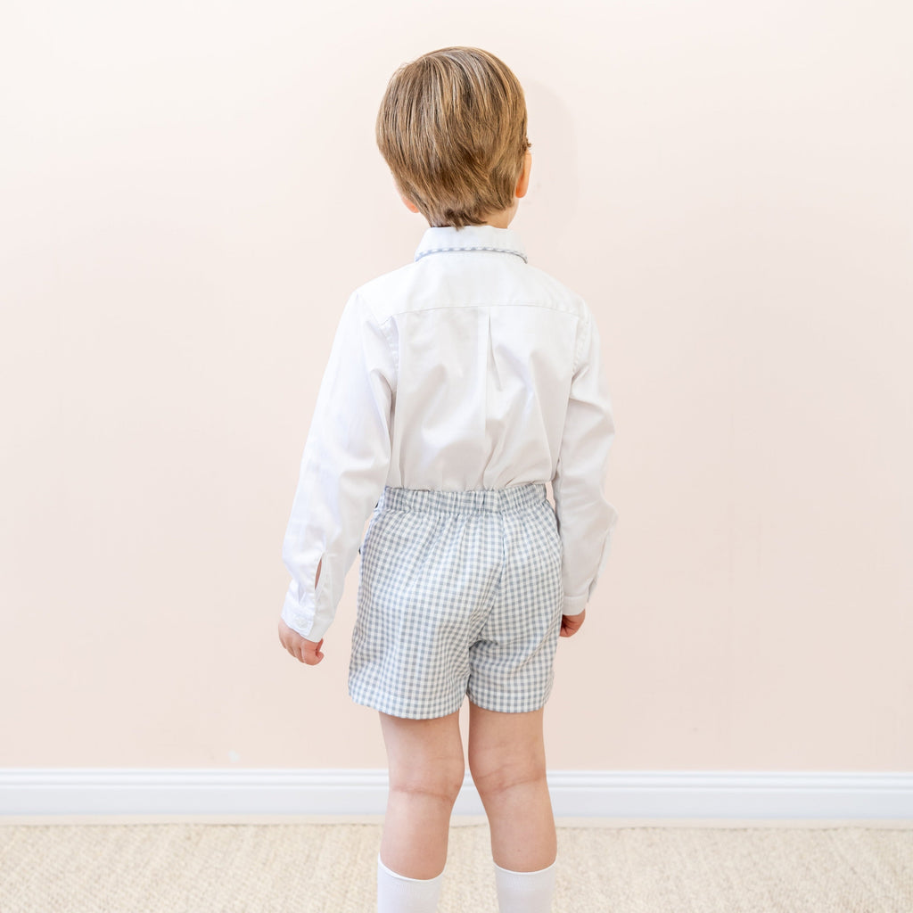 Hayden Long Sleeve Boy Set in Grey Gingham