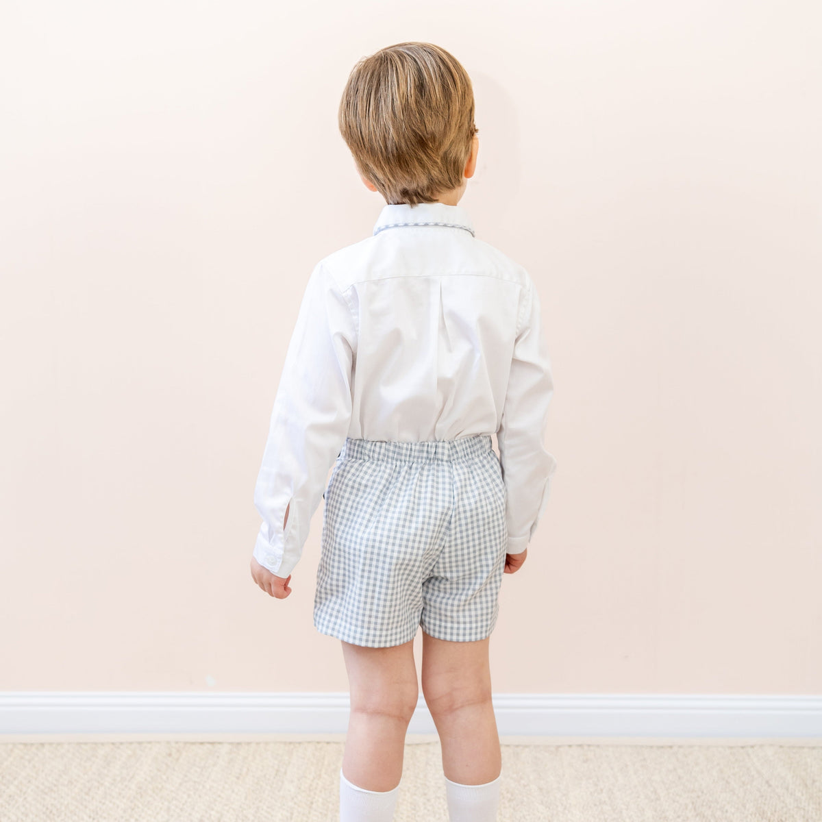 Hayden Long Sleeve Boy Set in Grey Gingham