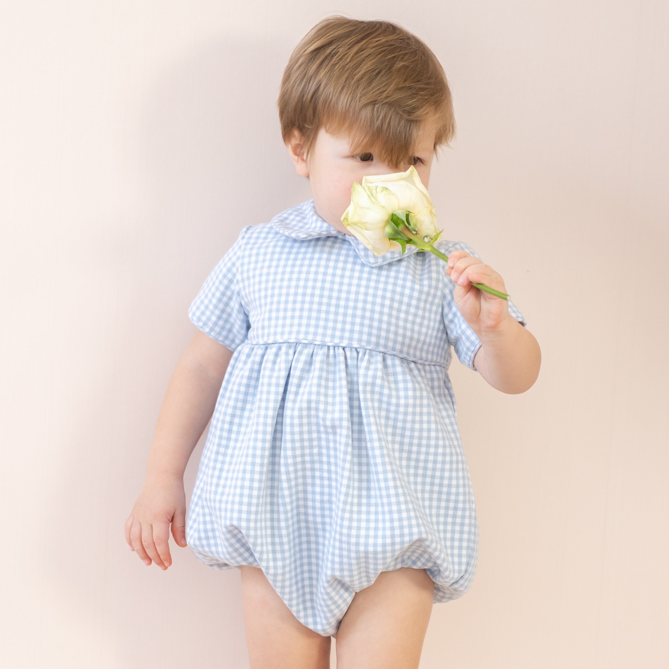 Lucas Boy Bubble in Blue Gingham