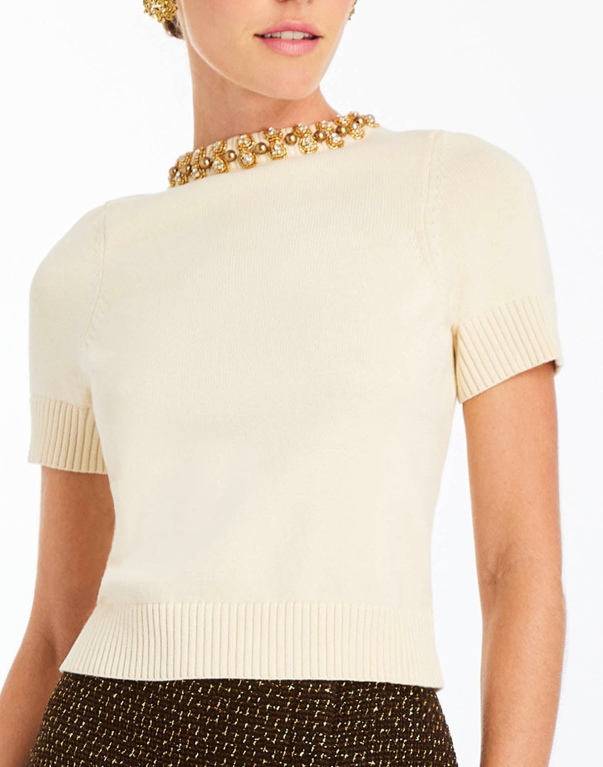 Drew Crew-Neck Sweater in Panna Cotta Ivory
