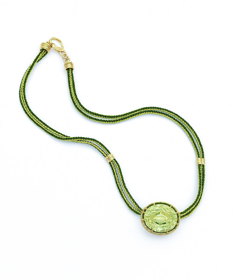Apple Green Tourmaline Silk Cord Pendant, Multi-Colored Green Cord