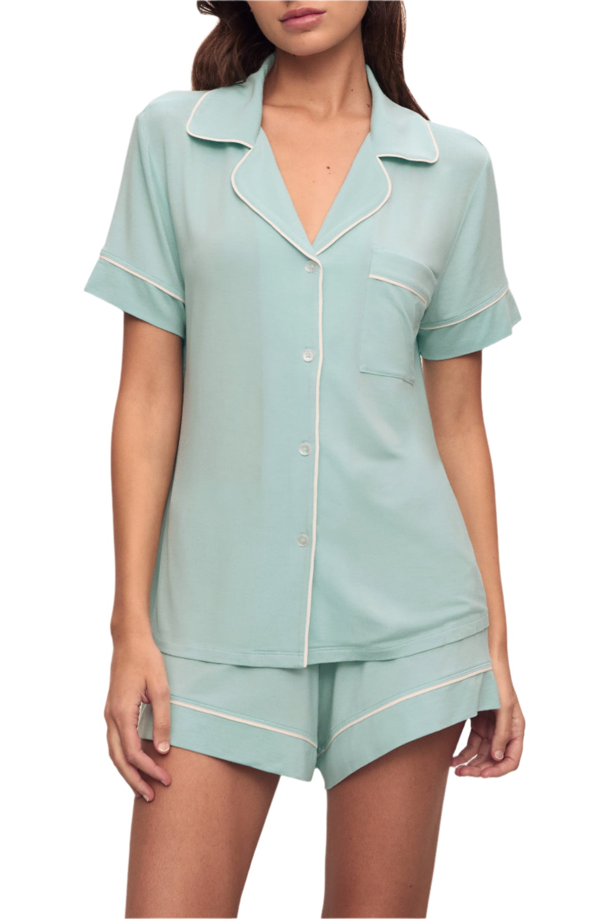 Gisele Relaxed Short PJ Set in Canal Blue/Ivory
