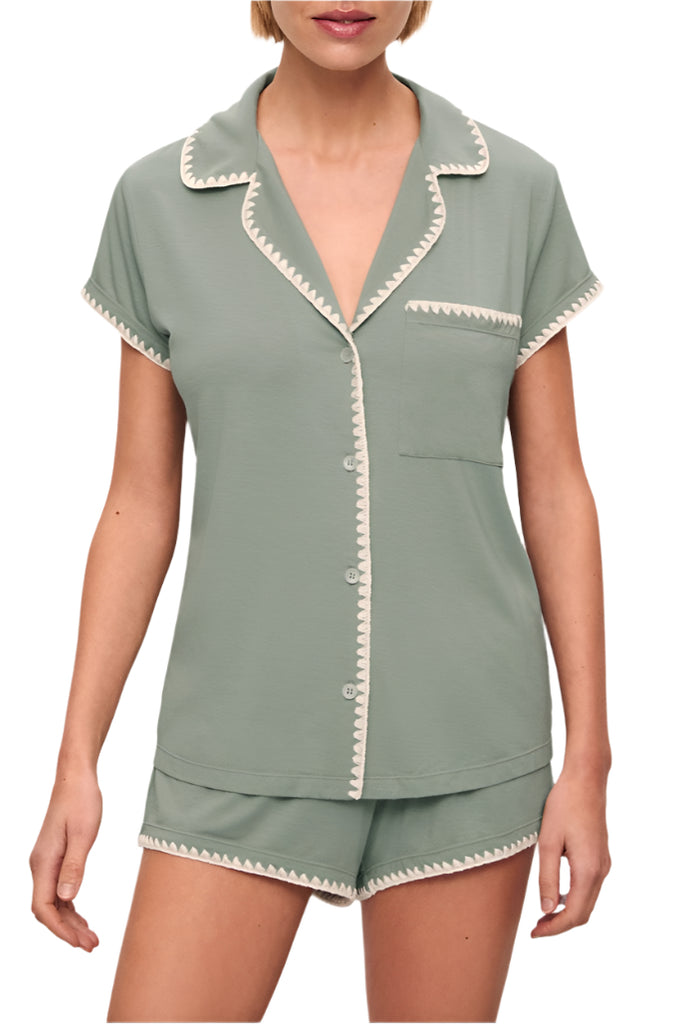 Frida Shortie PJ Set in Eucalyptus/Ivory