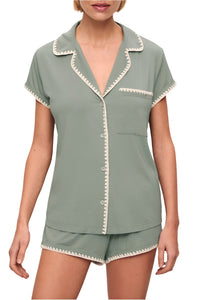 Frida Shortie PJ Set in Eucalyptus/Ivory