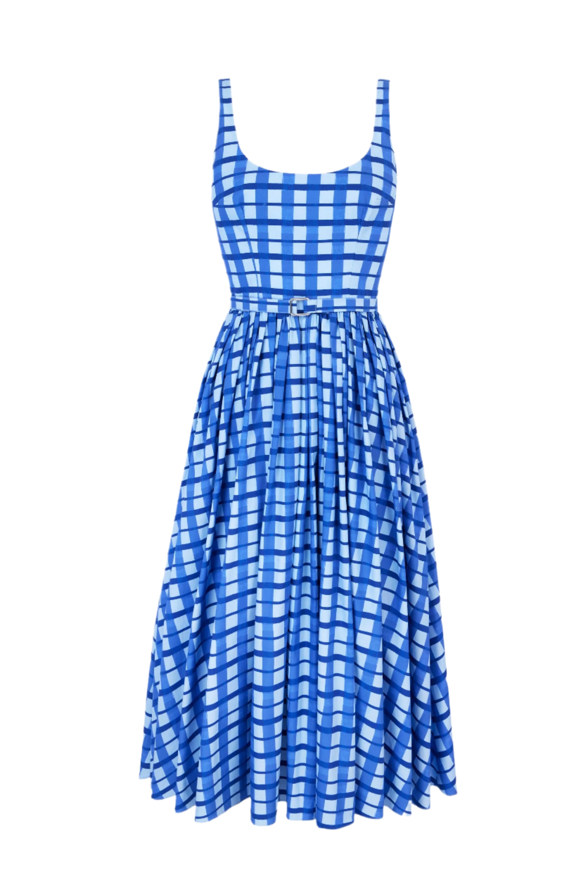Eglantine Dress In Blue Painted Gingham Cotton Poplin
